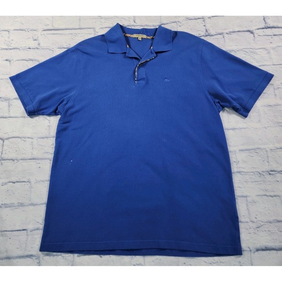 Burberry Brit MENS SIZE L Blue Polo Shirt Nova Check Trim Equestrian Logo - Picture 1 of 14